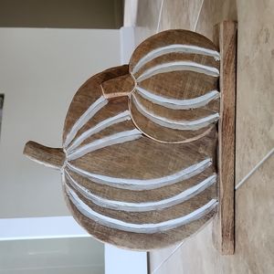 Wood carved pumpkin decor